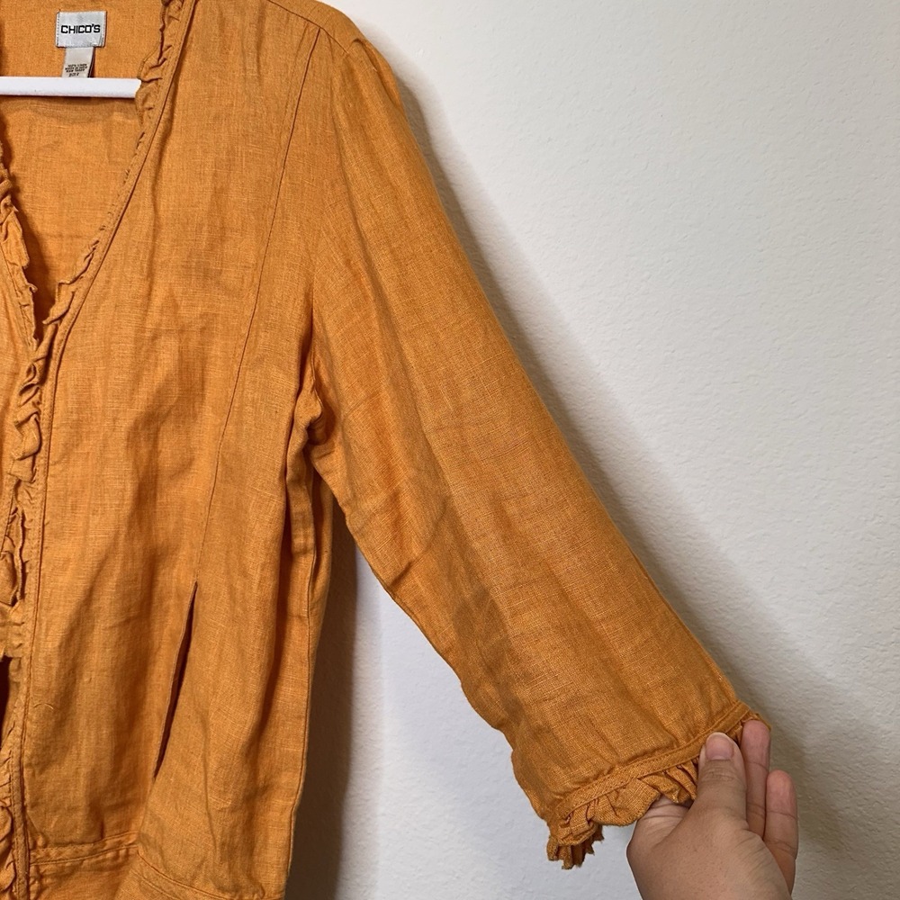 Chico's Linen Coastal Grandma Orange Fall Spring Lightweight Jacket Pockets sz 2 - Picture 2 of 5